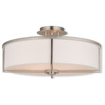 Livex Lighting - Ceiling Mount With Handcrafted Off-White Fabric Hardback Shade, Brushed Nickel - A handsome semi flush mount in clean, sleek tones. This semi flush mount light will instantly transform a room from dreary to chic. The brushed nickel finish on the frame complements the exquisite, hand crafted off white hardback drum shade and a satin opal glass diffuser guarantees a soft illumination.