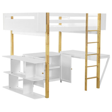 TATEUS Functional and Trendy Loft Bed Unit, with Desk and Storage Solutions, White, Full