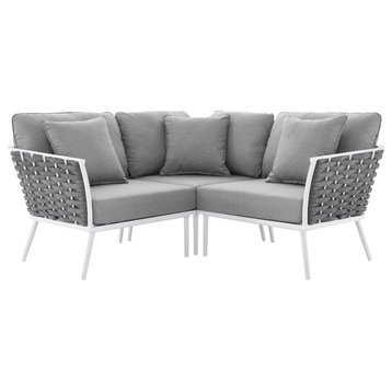 Stance Outdoor Patio Aluminum Small Sectional Sofa, White Gray
