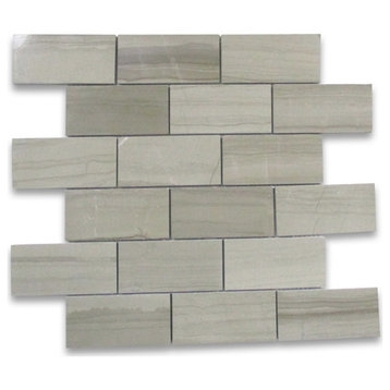 2x4 Subway Athens Grey Marble Mosaic Haisa Dark Backsplash Tile Polish, 1 sheet
