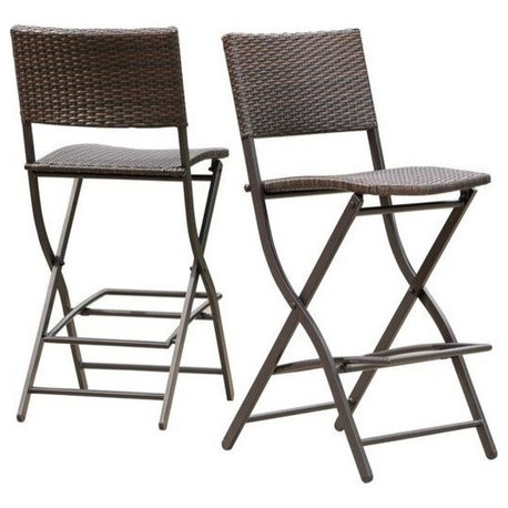 GDF Studio Marinelli Outdoor Multibrown Wicker Bar Stools, Set of 2