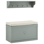 Crosley Furniture - Harper 2-Piece Entryway Set Bench and Shelf, Gray/Creme - Even the smallest entryway needs a landing zone for jackets, shoes and book bags. Look no further than the Harper 2pc Entryway Set. This set combines an open shelf with four double hooks and an entryway bench with a large storage drawer. The open shelf is ideal for decor or small storage baskets, while the entryway bench offers a cushioned seat just right for sitting down to slip off your shoes at the end of the day. Featuring label holder hardware, the storage drawer can be customized with personal labels. The Harper 2pc Entryway Set can pair modularly with other items in the collection and create the look of genuine built-in storage.