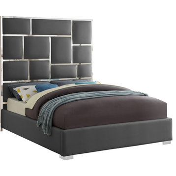 Milan Vegan Leather Bed, Gray, King