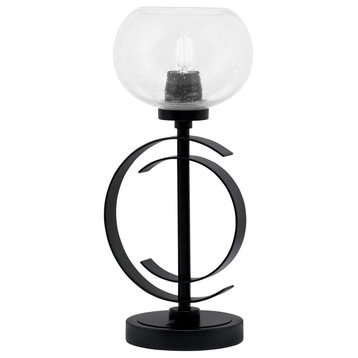1-Light Table Lamp, Matte Black Finish, 7" Clear Bubble Glass