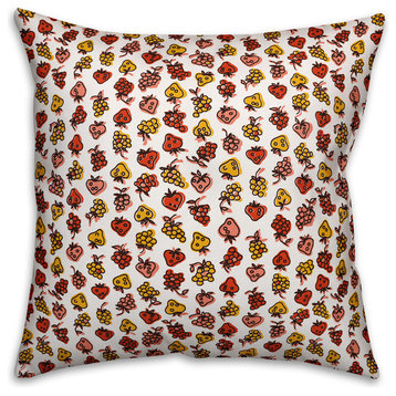 Red Fruit Pattern Throw Pillow, 16"x16"