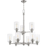 Craftmade - Craftmade Dardyn 9 Light Chandelier, Brushed Polished Nickel/Clear - The Dardyn series combines straight line design with todays most important finishes to create something extraordinarily simple. Pristine, oversized clear glass shades accompany this striking collection. The Dardyn magnificently lights up any room in your home for a glow that is modestly beautiful.