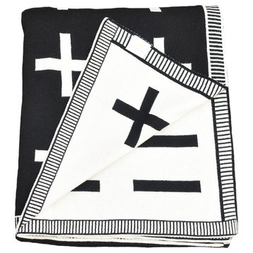 Cross Throw Blanket, Black and Cream, Reversible, 100% Cotton