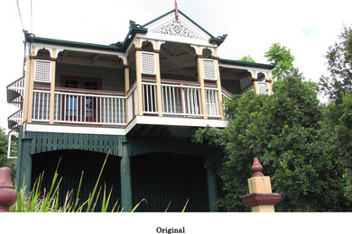 The existing heritage colour scheme of a weatherboard Queenslander