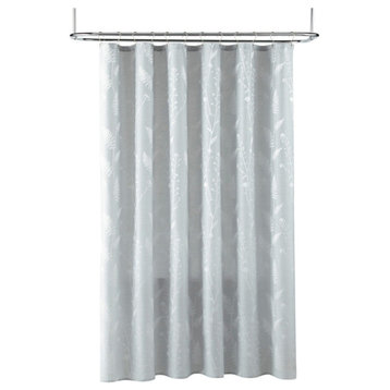 Adiantum Leaves Buttonhole Top Shower Curtain, Grey, 72 x 72"