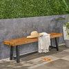 Raphael Outdoor Acacia Wood Bench, Sandlblast Teak Finish/Black, Single