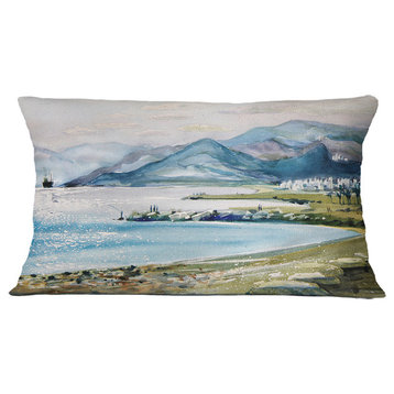 Blue Hills Over Sea Landscape Printed Throw Pillow, 12"x20"