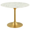 Faux White Marble Tulip Dining Table, Round Kitchen Table, Glam Gold Table, 40"