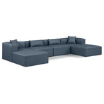 Meridian Furniture - Cube Upholstered Modular Sectional, Navy, 6-Piece: 2 Armless Chair, 2 Corner Chair, 2 Ottoman, Vegan Leather - Elevate your space with the luxurious Cube Vegan Leather Modular Sectional. This modular sectional exudes modern elegance, charm, and comfort making it a perfect addition to any contemporary living space. Its clean lines and cube shape are reminiscent of minimalist design, while the plush navy vegan leather upholstery adds a touch of luxury and sophistication. The chair's versatile construction and geometric aesthetic seamlessly integrate into various design styles, from sleek living rooms to chic home offices, embodying the essence of modern design and creating a sense of order and tranquility in your space.