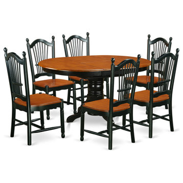 7 Pieces Dining Set, Expandable Oval Table & Slatted Back Chairs, Black/Cherry