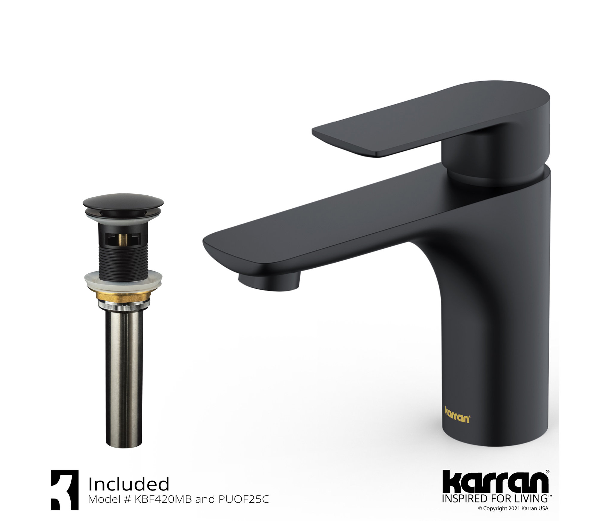 Karran KBF420 1-Hole 1-Handle Basin Faucet With Pop-up Drain, Matte Black