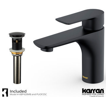 Karran KBF420 1-Hole 1-Handle Basin Faucet With Pop-up Drain, Matte Black