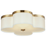 Maxim Lighting - Clover 4-Light Flush Mount - A classic scalloped fabric shade with decorative metal trim and rivets. Using an Off-White linen fabric shade, and accented with Aged Brass metalwork, this design is timeless and elegant.