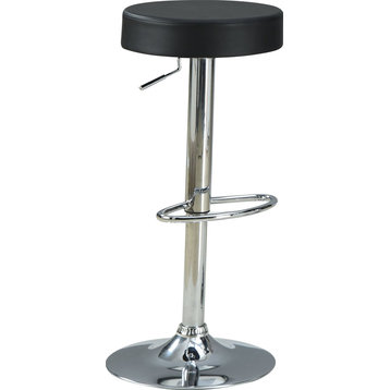 Coaster Contemporary Faux Leather Round Adjustable Bar Stool in Black