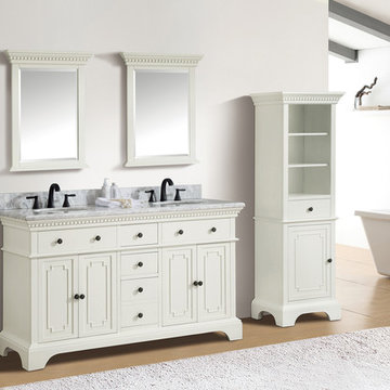 Hastings 61 in. Double Sink Vanity in French White finish with Carrera White Mar
