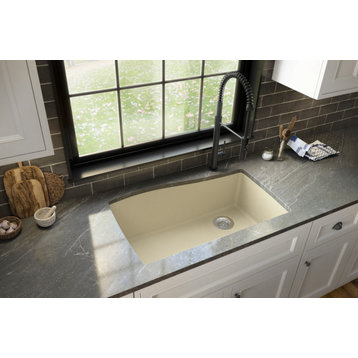 Karran Undermount Quartz Composite 33" Single Bowl Kitchen Sink, Bisque