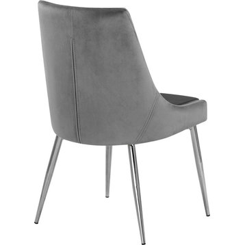 The Draper Dining Chair, Gray, Velvet, Chrome Base (Set of 2)