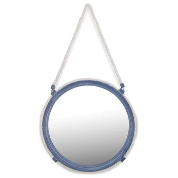 Metal Blue Mirror, Rope Hanger, 17.5"