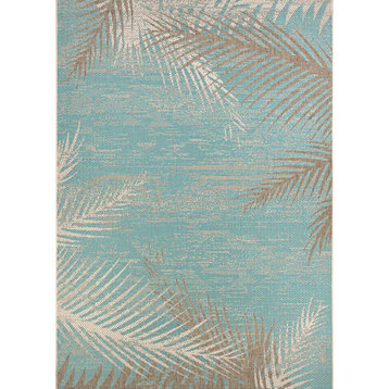 Couristan Monaco Tropical Palms Indoor/Outdoor Area Rug, Aqua, 5'3"x7'6"