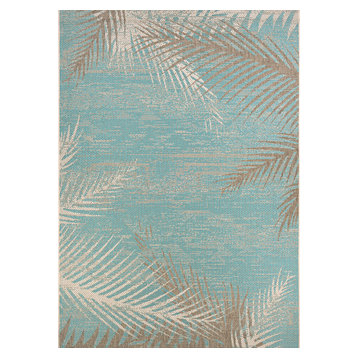 Couristan Monaco Tropical Palms Indoor/Outdoor Area Rug, Aqua, 5'10"x9'2"