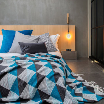 Industrial Minimal Bedroom with Floor Storage, Hong Kong