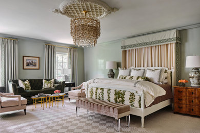 Inspiration for a huge timeless master carpeted and beige floor bedroom remodel in Austin with green walls