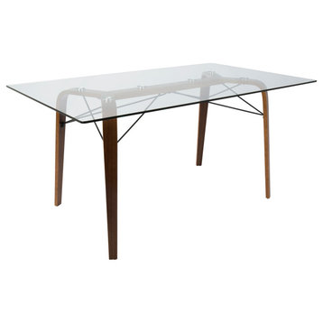Lumisource Trilogy Mid-Century Modern Dining Table, Walnut and Clear Glass