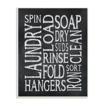 Stupell Industries Laundry Words Typography Chalk Look, 13"x19", Wood Wall Art