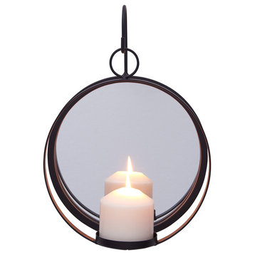 Round Iron Pillar Candle Sconce With Mirror