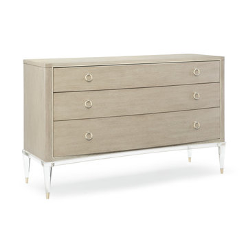 Floating Away, Pale Gray 3-Drawer Dresser With Ring Pulls and Acrylic Legs