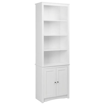 Tall Classic Bookcase, Open Shelves & Lower Cabinet With Pull Handles, White