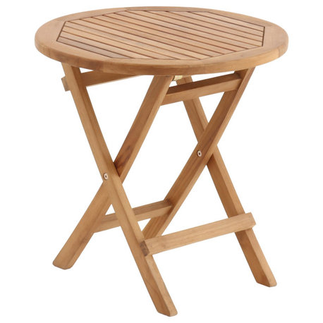 Nordic Style Natural Teak Round Folding Side Table 20"