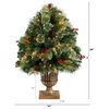 3' Holiday Lit Snow Tip Greenery, Berry & Pinecone Faux Plant W/ 100 Lights
