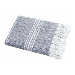 Classic Turkish Towels - Traditional Turkish Peshtamal Bath Sheet, Blue, 40x72" - Bath Towels