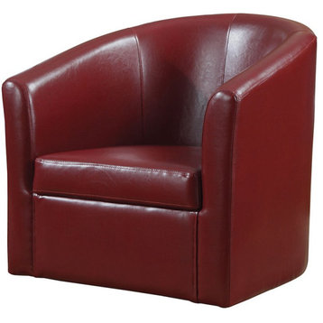 Coaster Contemporary Faux Leather Swivel Barrel Back Accent Chair in Red