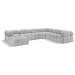 Meridian Furniture - Ames Boucle Fabric U-Shaped Modular Sectional, Grey, 7-Piece: 3 Armless Chair, 3 Corner Chair, 1 Ottoman - Introduce a touch of modern sophistication to your living area with the exquisite Ames Boucle Fabric Sectional. With plush grey boucle fabric and unique design, it will elevate the visual appeal of your living space. This elegant and captivating sectional can be mixed and matched with other pieces from the collection to create an endless array of stunning looks. So, get ready to transform your living area into an inviting and stylish haven with the Ames Boucle Fabric Sectional.