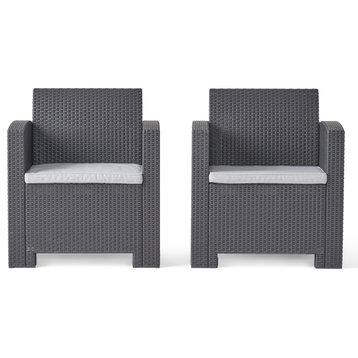 GDF Studio Fiona Outdoor Faux Wicker Print Club Chairs, Charcoal/Light Gray, Set