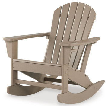 Classic Adirondack Rocking Chair, Contoured Seat With Wide Armrests, Light Brown