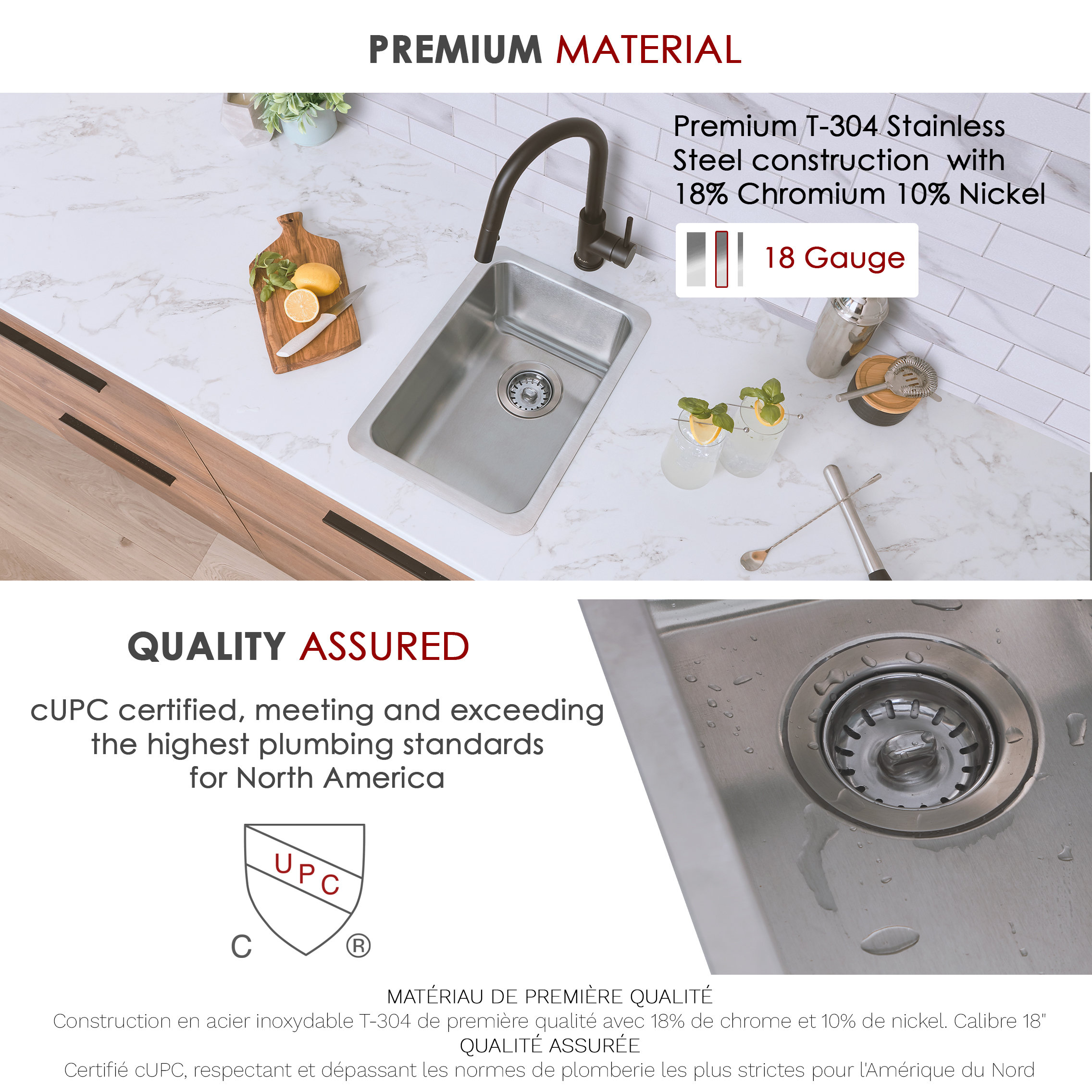 STYLISH 12 inch Single Bowl Undermount and Drop-in Stainless Steel Kitchen Sink