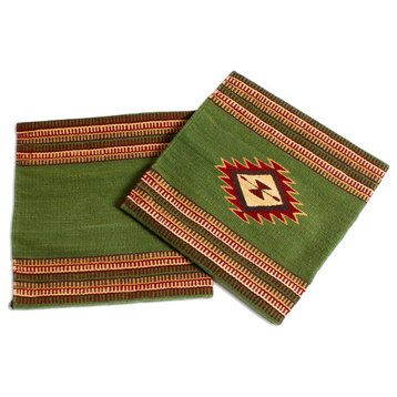 Novica Handmade Traditional Diamonds, Green Zapotec Cushion Covers, Set of 2