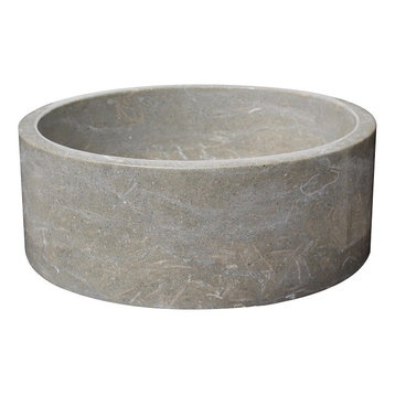 Cylindrical Natural Stone Vessel Sink, Sea Grass Marble