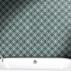 Moroccan Mosaic & Tile house - Amlo Handmade Cement Tile, Green/White, Set of 12 - Wall And Floor Tile