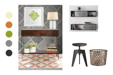 Inspiration for a small eclectic painted wood floor foyer remodel in Indianapolis with gray walls