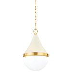 Mitzi - 1 Light Pendant, Cream - With a slight nod to the nautical, Ciara reimagines a classic design in a way that feels current and modern. A conical metal shade holds an opal glossy glass diffuser creating an overall teardrop silhouette. The beveled Aged Brass band at the center separates the shade and the diffuser while the exposed hardware adds a subtle industrial edge. The shade is available in a clean Soft Cream finish or a refined Soft Navy.