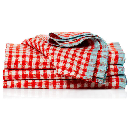 Gingham Napkins - Set of 4 - Orange/Aqua - 20" x 20"
