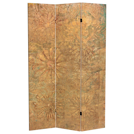 6' Tall Gilded Flowers Canvas Room Divider